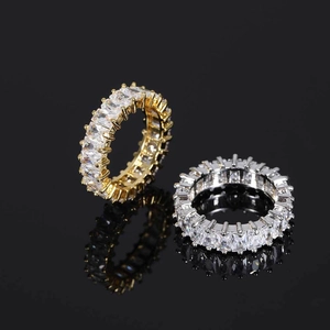 Hip Hop Eternity Ring Copper AAA Cubic Zirconia Baguette Cut Band Ring For Men Women Iced Out Party Jewelry