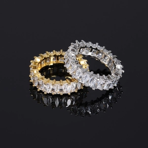 6mm hip hop square baguette zircon ring in gold and silver plating for men and women