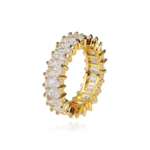 6mm single row gold plated eternity ring with T-square cubic zirconia for hiphop style