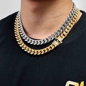 Collana da uomo stile cubano in acciaio inossidabile con chiusura a fulmine in zirconi