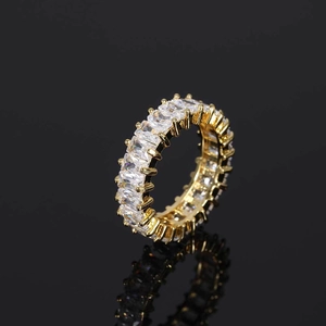 6mm gold-plated hip hop eternity ring with rectangular baguette cubic zirconia