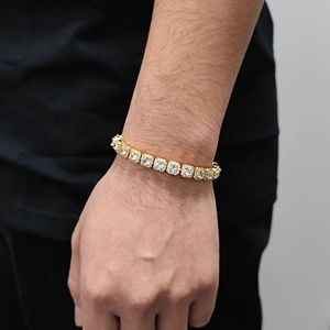 Bracelet hip-hop pour homme en or avec zircons carrés de 7 mm et détails brillants