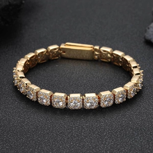 Bracelet de tennis de luxe 7mm en or avec halo carré en zircone pour style hip hop