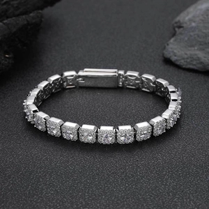 Luxueux Bracelet Tennis Halo Carré Iced Out Pour Hommes Femmes Hip Hop En Cuivre Zircone Chaîne À Maillons Bijoux Personnalisés Accessoire
