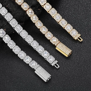 Collier tennis hip hop 7mm serti de zircons cubiques carrés finitions argent et doré chic