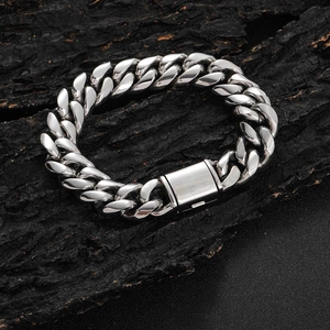 Bracelet gourmette cubain en acier inoxydable pour homme avec fermoir carré poli
