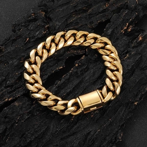 Bracelet Maille Gourmette Hip Hop en Acier Inoxydable pour Homme Bracelet Chaîne Cuban Link Poli Avec Fermoir Boîte Bijoux