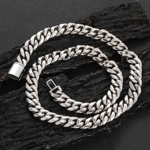 Polished stainless steel Cuban link chain for men featuring secure square buckle clasp