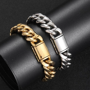 Bracelets à maille gourmette en acier poli or et argent avec fermoir à ressort