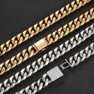 Polished silver and gold stainless steel Cuban link chains for men's hip hop jewelry