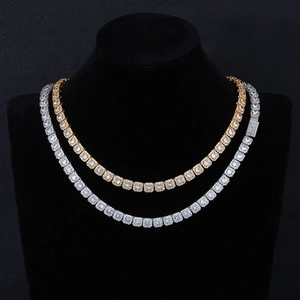 Iced out square-cut zircon tennis necklace in gold and silver finish for men