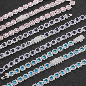 12mm Iced Out Tennis Chain with Pink Blue and Royal Blue Cubic Zirconia Stones