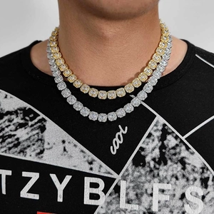 Hip-hop 10mm gold and silver iced out chain set with cubic zirconia heart accents