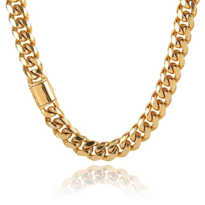 Polished 12mm gold Cuban link chain necklace with square box clasp for hip hop fashion