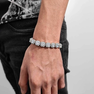 Mens iced out hip hop bracelet with 10mm heart cubic zirconia and paved square links