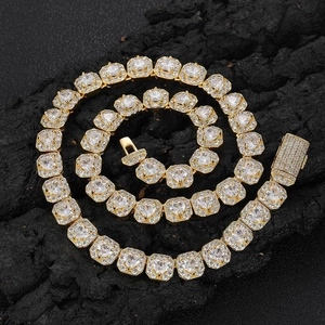 18K gold plated 10mm tennis chain with square zircon stones for hip hop style