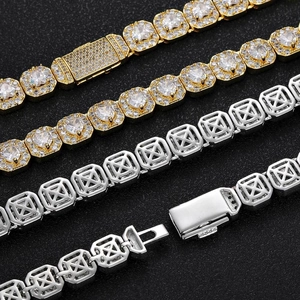 Hip-hop style 10mm gold and silver necklaces with square zircon stones and diamond clasp