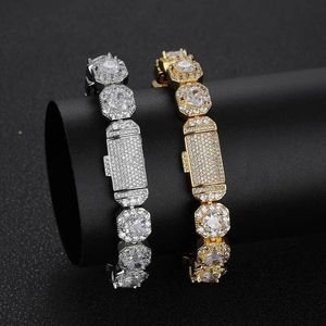 Hip hop style 10mm iced out zircon heart link bracelet in gold and silver finish