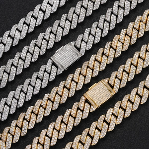 Iced out 15mm Cuban link chains in gold and silver finish with micro pave zircon stones