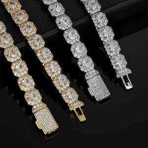 Hip Hop 10mm Heart Zirconia Tennis Chain Jewelry Set For Men Copper 18K Gold Plated Iced Out Necklace And Bracelet Set