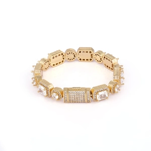 Bracelet hip hop doré 10mm avec mélange de zircons cubiques carrés et ronds sertis
