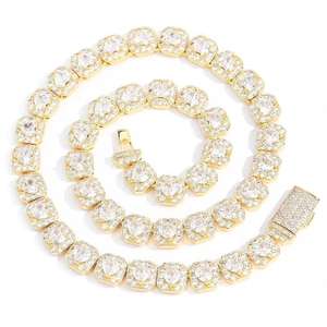 10mm hip hop gold plated tennis chain with square zircon stones for men and women