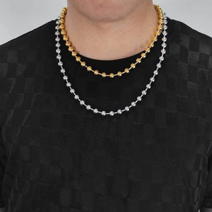 Men's hip hop 8mm stainless steel bead chain necklace set in gold and silver finish
