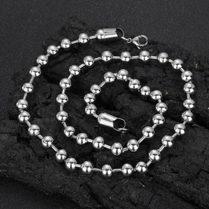 Stainless Steel Bead Chain Necklace Hip Hop Polished Ball Link Chain For Men Women Punk Rock Fashion Jewelry Accessory
