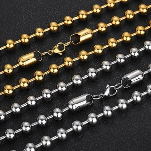 8mm stainless steel bead chain necklace for men in gold and silver finish with lobster clasp