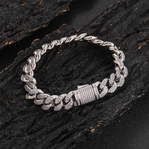 Bracelet cubain 12mm ton argent hip hop avec double rangée de zircons brillants