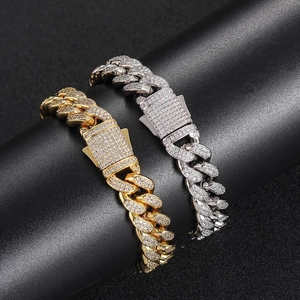 Bracelet cubain 12mm à double rangée de zircons en finitions or et argent