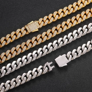 Χρυσές και ασημένιες αλυσίδες Cuban 12mm με ζιργκόν για μοντέρνο hip hop στυλ κοσμημάτων