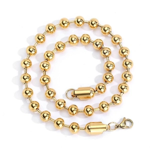 Polished 8mm golden stainless steel bead chain necklace with lobster clasp closure