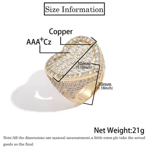 Informations de taille et spécifications pour bague coeur avec pierres zircons AAA+