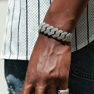 Hip-hop style 18mm cuban chain bracelet and ring set with iced out zircon stones