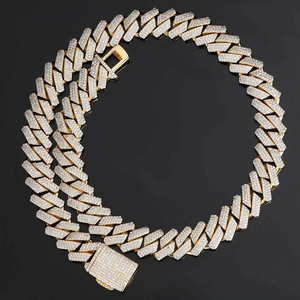 18mm golden Cuban link chain for men with triple row AAA cubic zirconia pavé setting
