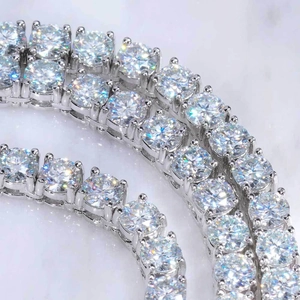 Macro shot of a classic 925 silver tennis chain with brilliant round-cut moissanite stones