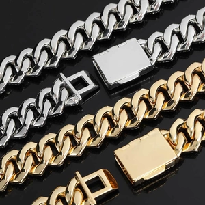 Hip hop style 18mm Cuban link chain necklace with three rows of zircon in gold and silver