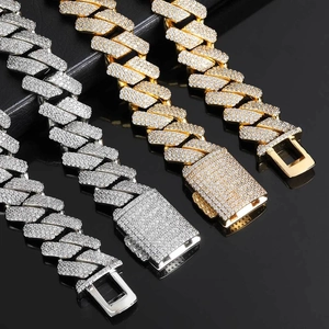 Hip Hop Heavy Copper Zirconia Rhombus Cuban Link Chain Jewelry Set Iced Out Pave Necklace Bracelet For Men Trendy Accessories
