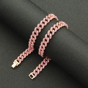 Hip Hop Men Iced Out Cuban Link Necklace Alloy Rhinestone Chain Bracelet Streetwear Fashion Jewelry Gold Silver Rose Gold