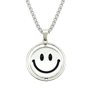 Hip Hop Unisex Rotatable Double Sided Smiley Face Pendant Necklace Alloy Silver Tone Street Style Jewelry Accessory