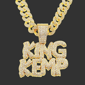 Hip Hop Men Alloy Rhinestone King Kemp Letter Pendant Necklace Gold Silver Plated Cuban Link Chain Fashion Punk Streetwear Jewelry