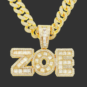 Hip Hop Alloy Alphabet Pendant Cuban Link Chain Necklace Iced Out Rhinestone Punk Rock Fashion Jewelry For Men Women Gift