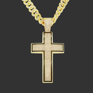 Collier Pendentif Croix Hip Hop Iced Out Hommes Alliage Strass Chaîne Maille Cubaine Or Argent Bijoux Streetwear