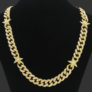 Hip Hop Iced Out Star Cuban Link Necklace Alloy Rhinestone Bling Pentagram Chain For Men Women Streetwear Party Jewelry