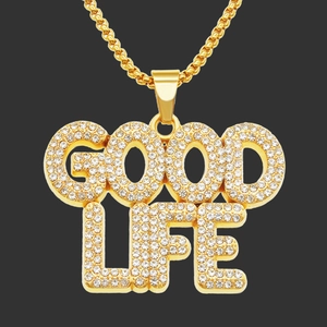 Good Life Letter Pendant Necklace Hiphop Alloy Rhinestone Inlaid Street Style Jewelry For Men Women Daily Party Decor Gift