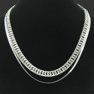 Double Layer Stainless Steel Cuban Snake Chain Necklace For Men Women European Fashion Jewelry Polished Silver Neck Chain