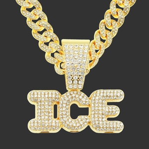 Collier Pendentif Lettre ICE Hip Hop Hommes Luxe Maille Cubaine Incrusté de Strass Bijoux Plaqué Or Argent Cadeau