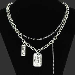 Men's Hip Hop Alloy Double Layer Pendant Necklace Father's Day Letter Engraved Tags Punk Style Fashion Jewelry Gift Accessory