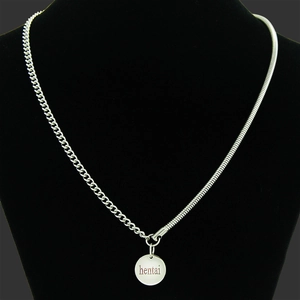 Stainless Steel Patchwork Chain Necklace With Hentai And Mikegang Letter Pendants Silver Tone Street Hip Hop Jewelry For Women